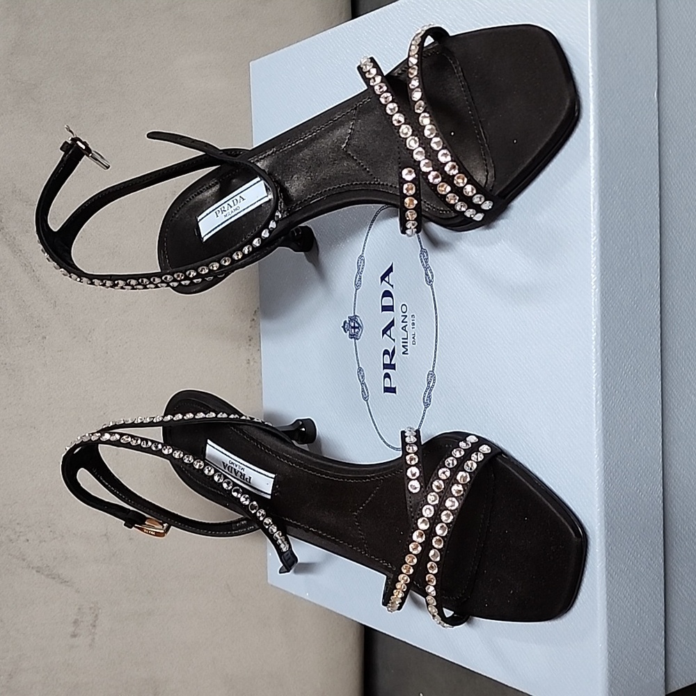 Prada satin 70mm heel sandals with crystal straps (new with tags) size 8.5